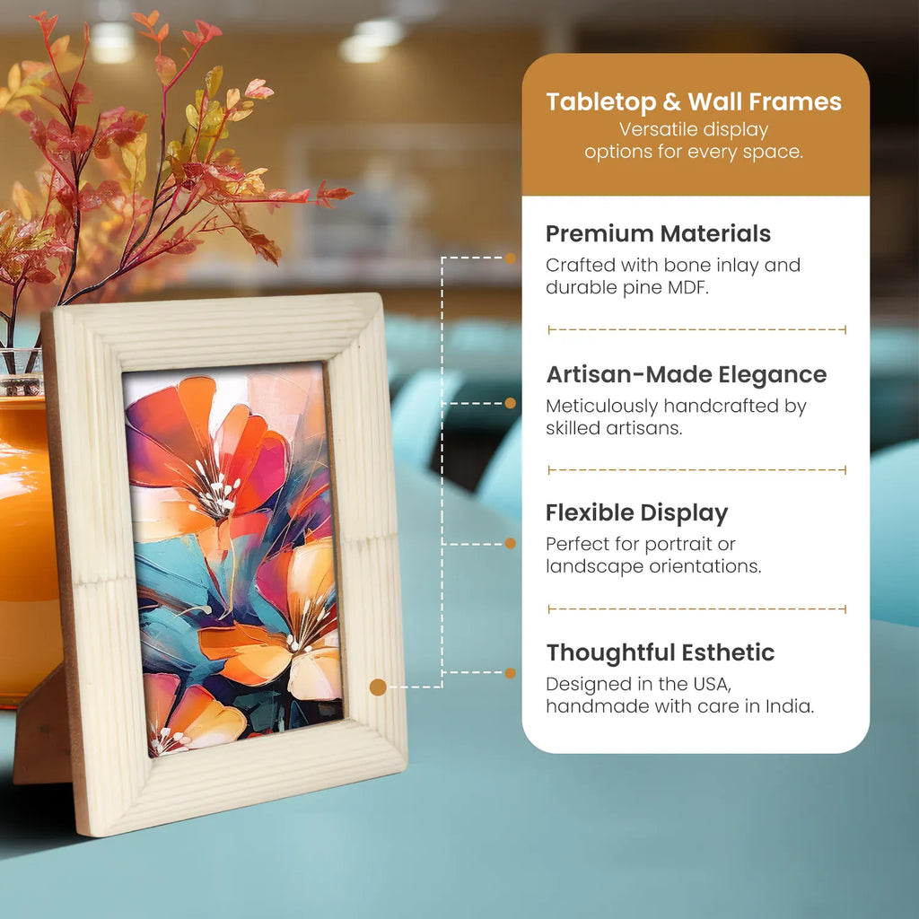 White Carved Bone Inlay Picture Frame | 4x6, 5x7 & 8x10