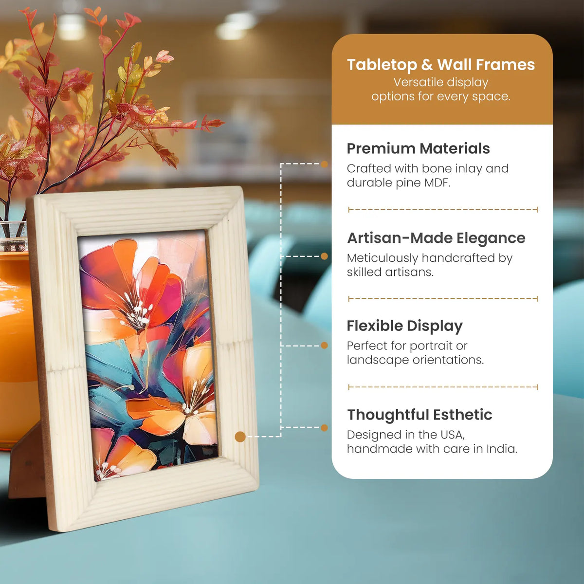 White Carved Bone Inlay Picture Frame | 4x6, 5x7 & 8x10