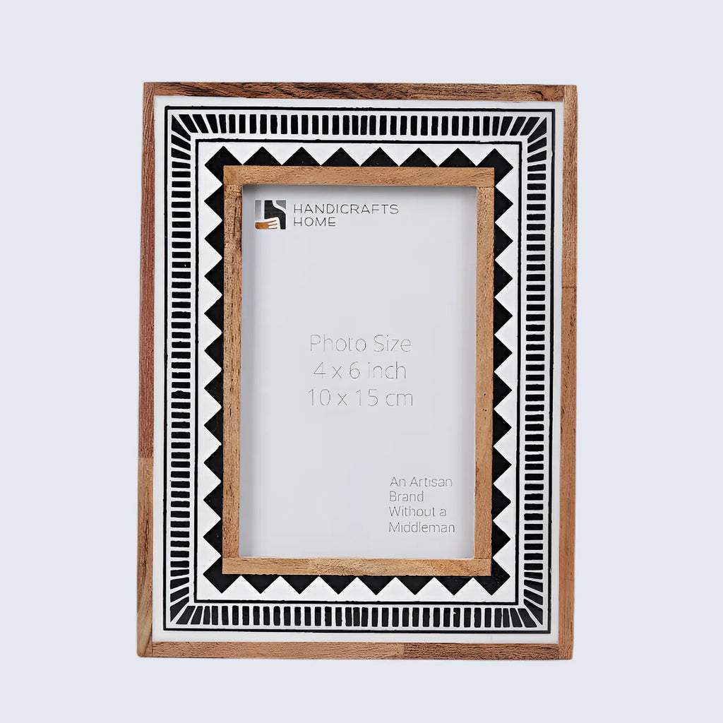 Black & White Geometric Resin Inlay Picture Frame | 4x6 & 5x7
