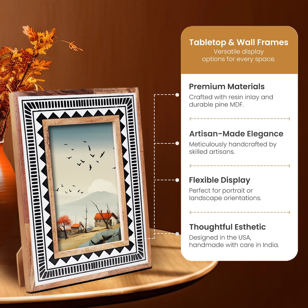 Black & White Geometric Resin Inlay Picture Frame | 4x6 & 5x7
