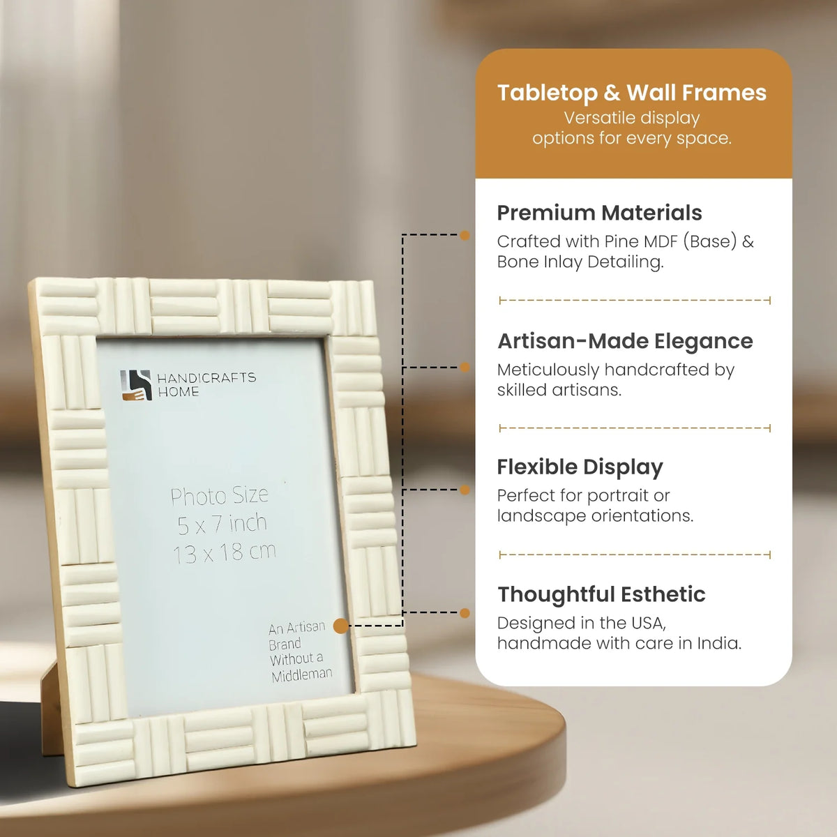 Brick Pattern White Bone Inlay Picture Frame | 4x6 & 5x7