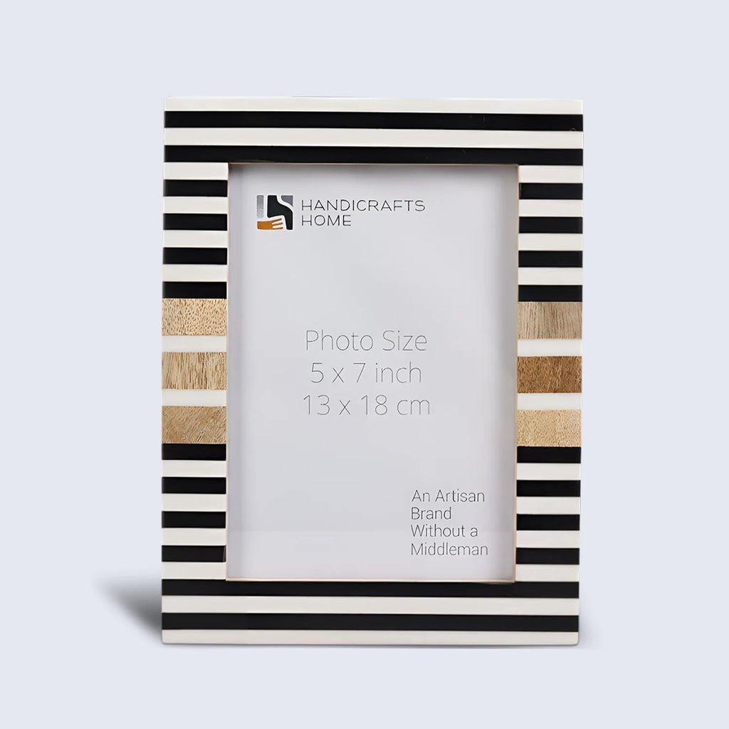 Stripewood Black & White Wood Resin Picture Frame | 4x6 & 5x7