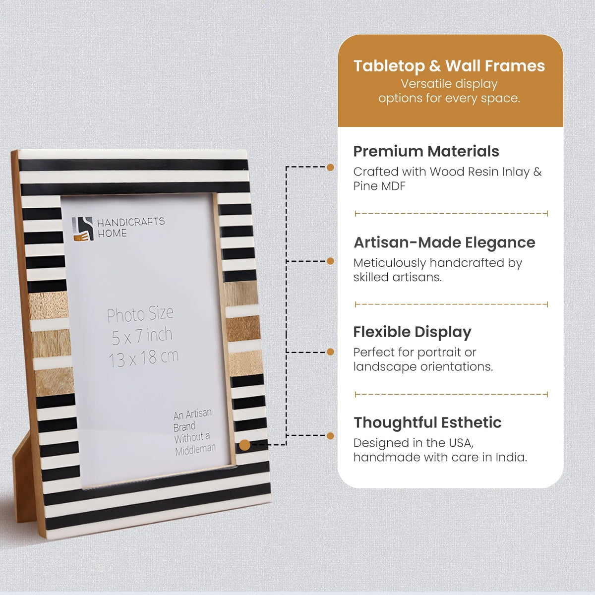 Stripewood Black & White Wood Resin Picture Frame | 4x6 & 5x7