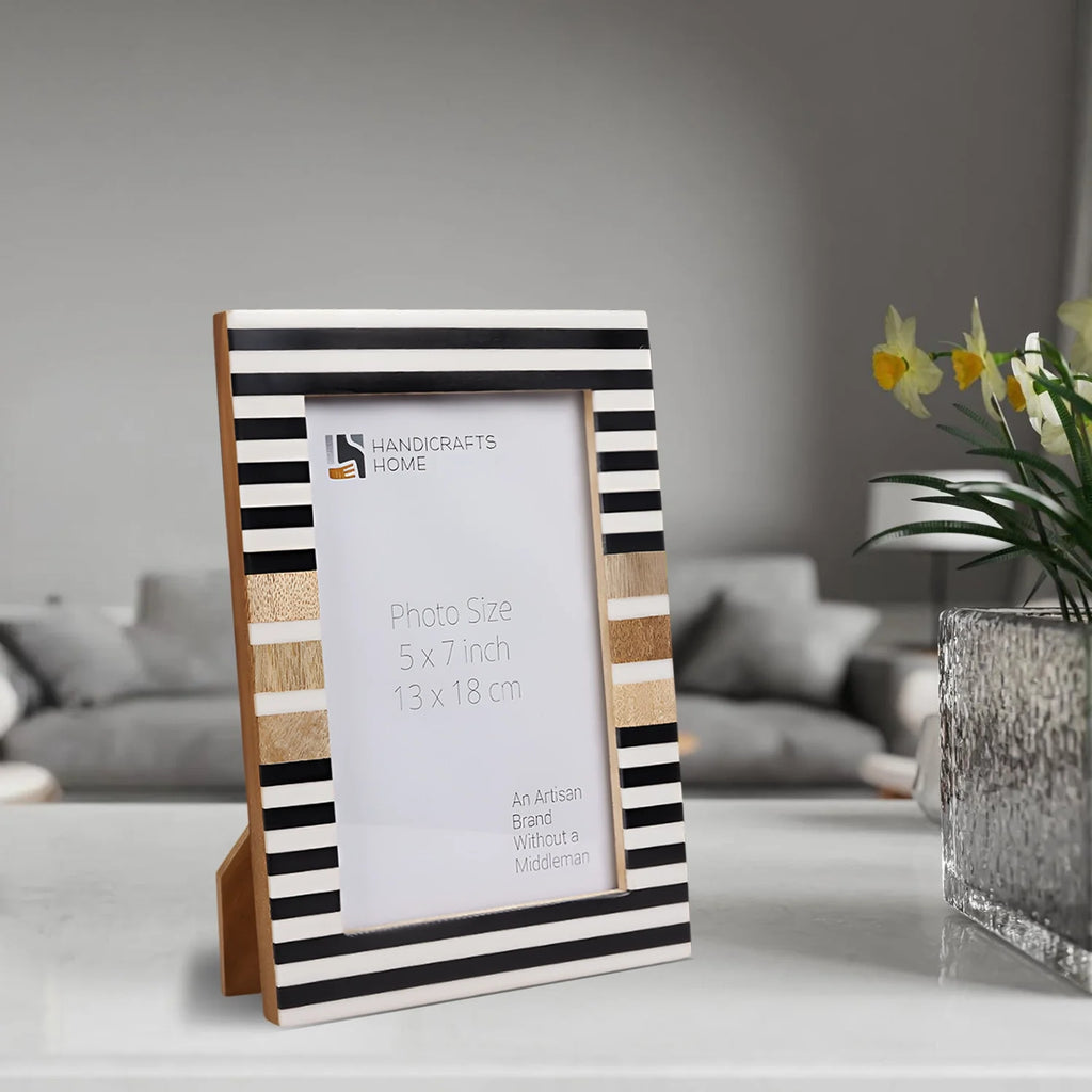 Stripewood Black & White Wood Resin Picture Frame | 4x6 & 5x7