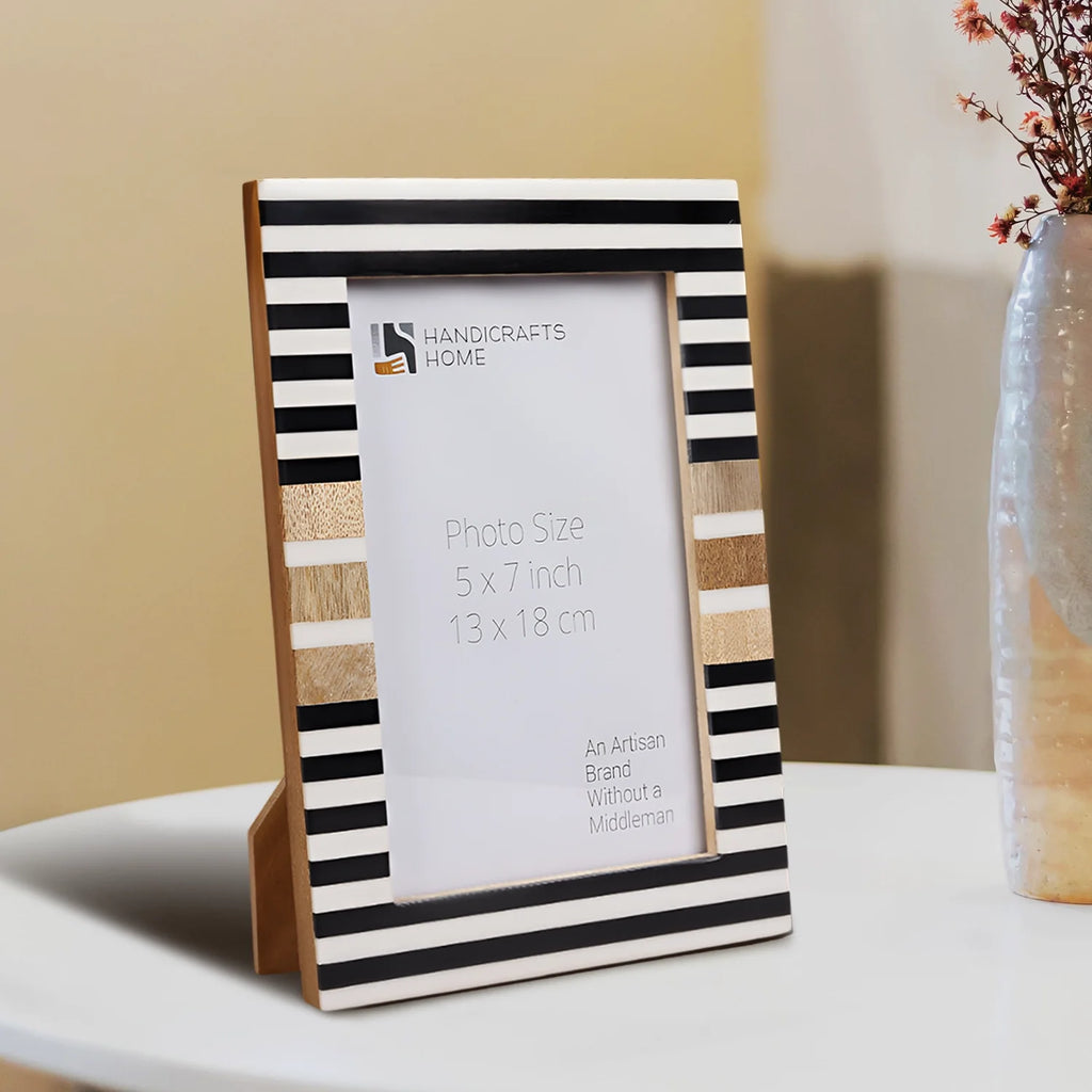 Stripewood Black & White Wood Resin Picture Frame | 4x6 & 5x7