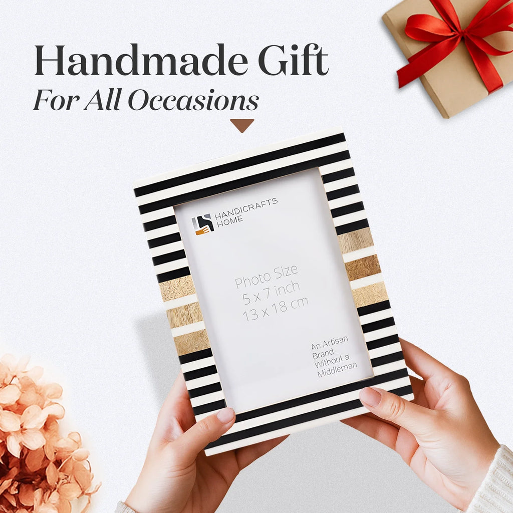 Stripewood Black & White Wood Resin Picture Frame | 4x6 & 5x7