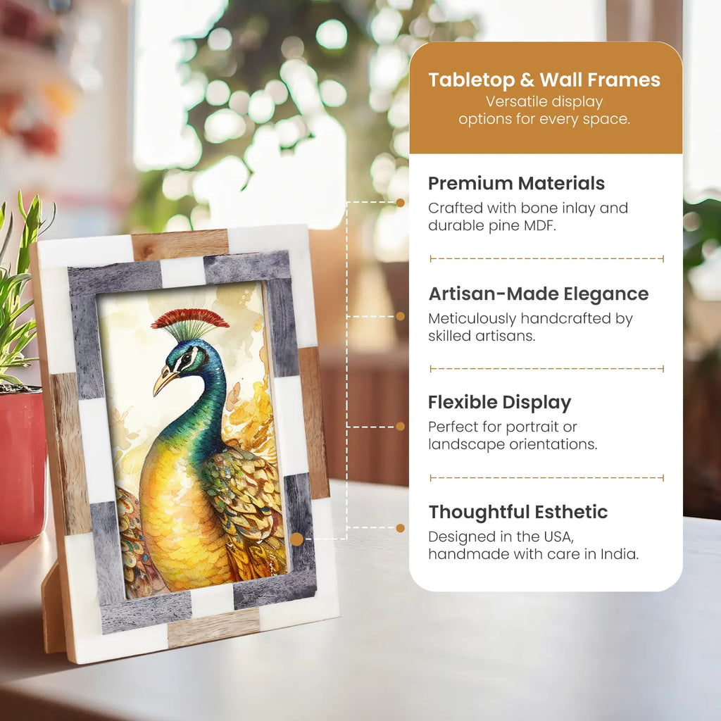 Woodstrip Tile Wood & Bone Inlay Picture Frame | 4x6 & 5x7