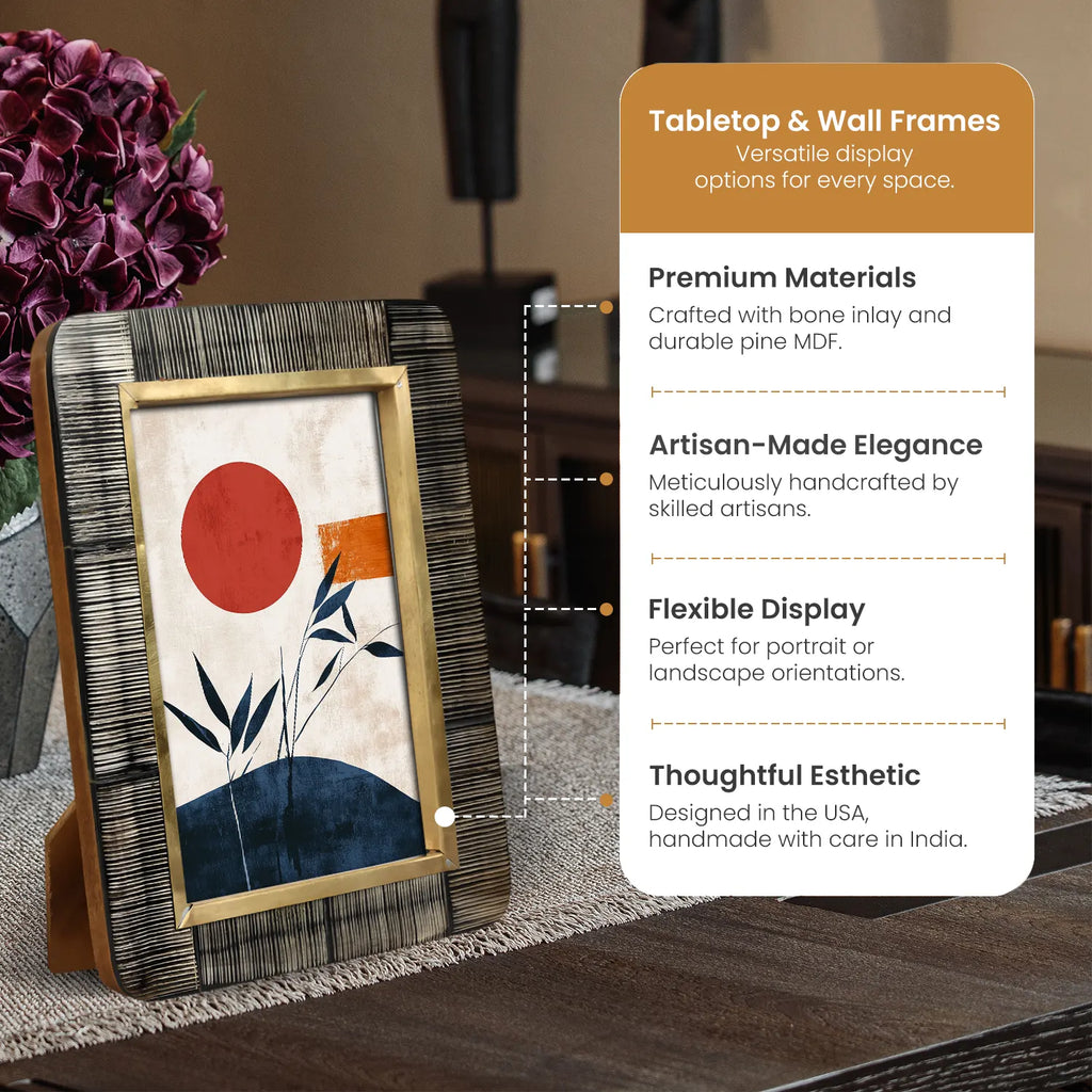Shagrin Brown Horn Inlay & Brass Picture Frame | 4x6 & 5x7