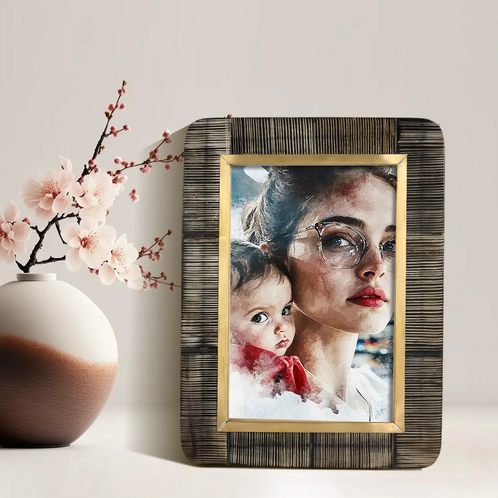 Shagrin Brown Horn Inlay & Brass Picture Frame | 4x6 & 5x7