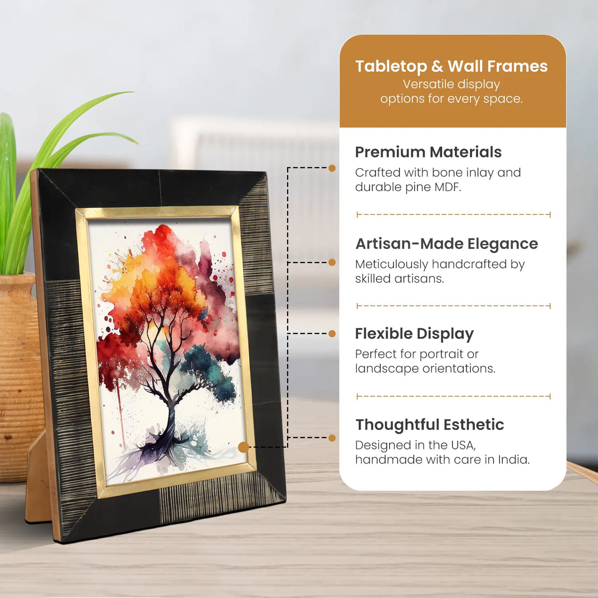 Shagrin Brown Horn & Brass Picture Frame | 4x6 & 5x7
