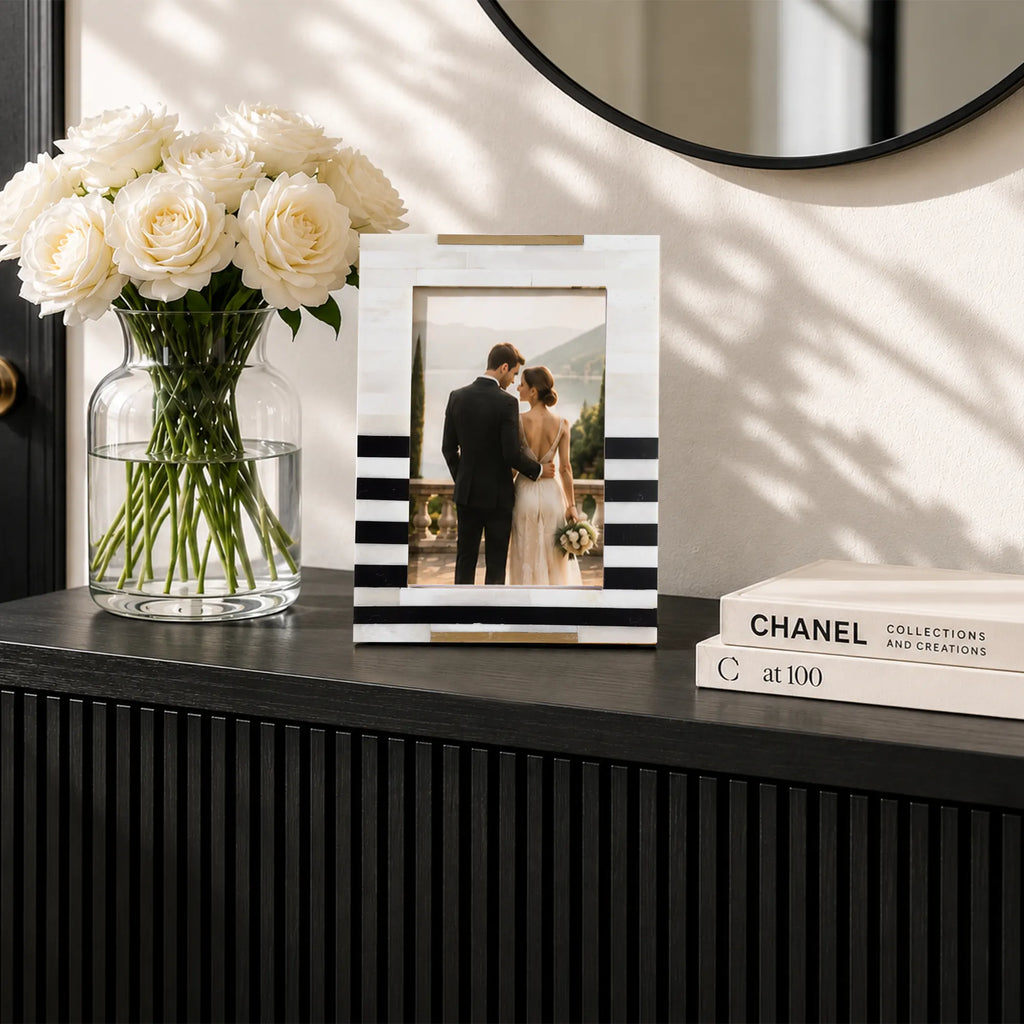Black Bone & Brass Inlay Picture Frame | West Coast Naples | 4x6 & 5x7
