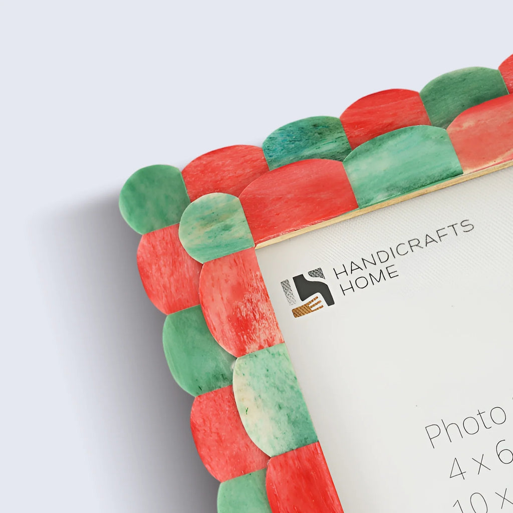 Scalloped Bone Inlay Picture Frame – Green & Red | 3 Sizes