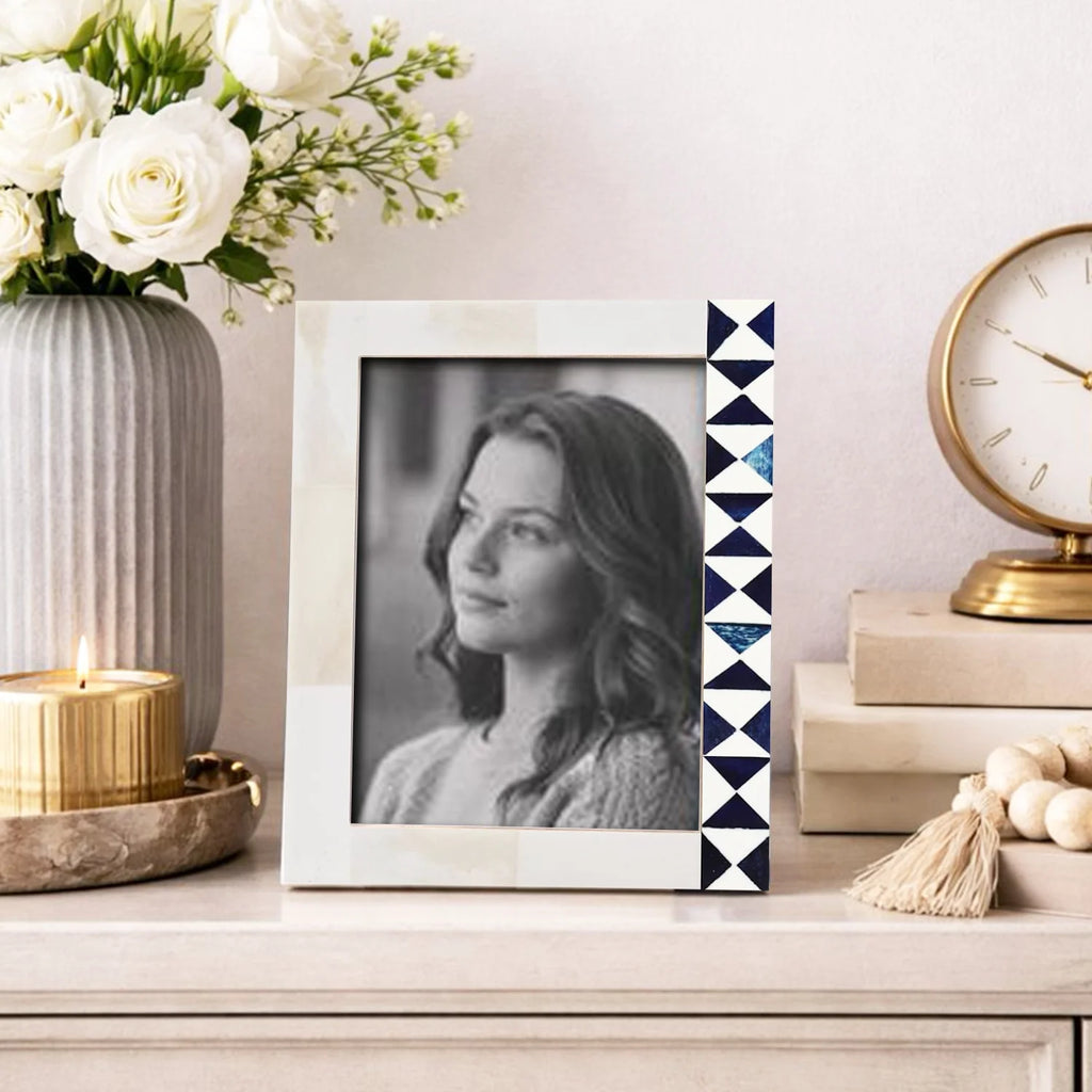 Indigo Mosaic Blue & White Bone Inlay Picture Frame | 4x6 & 5x7