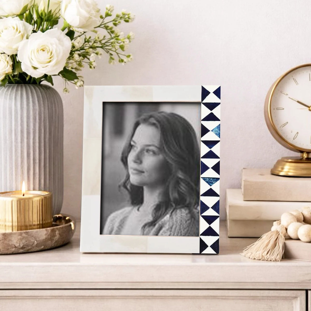 Indigo Mosaic Blue & White Bone Inlay Picture Frame | 4x6 & 5x7