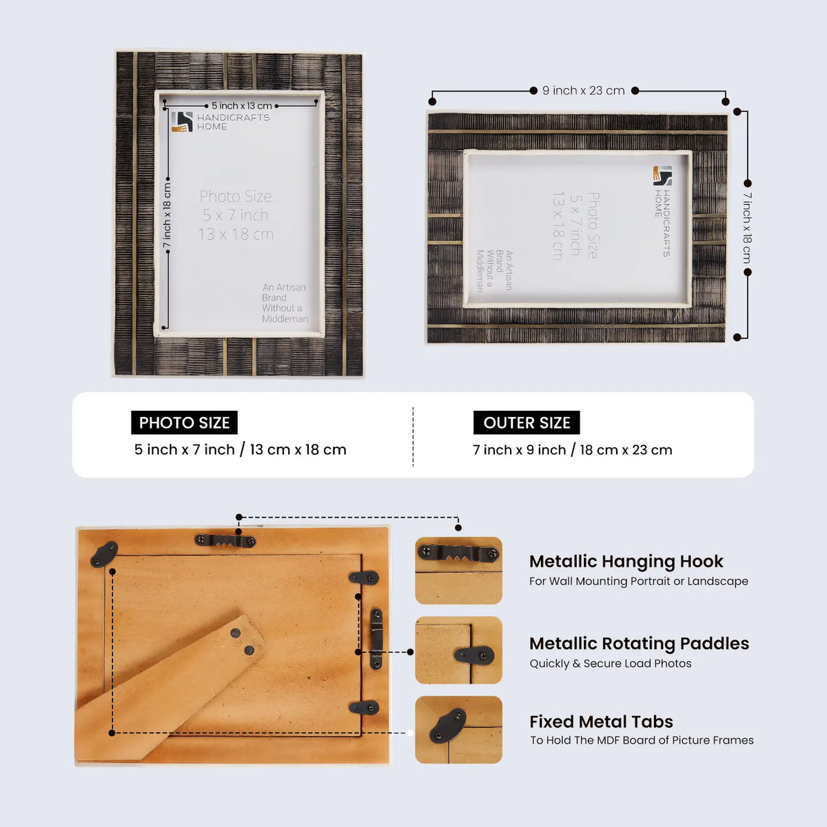 Shagrin Brown Horn, Brass & Resin Picture Frame | 4x6 & 5x7