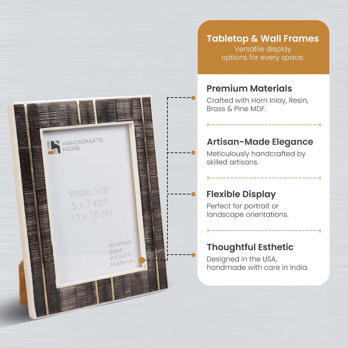 Shagrin Brown Horn, Brass & Resin Picture Frame | 4x6 & 5x7