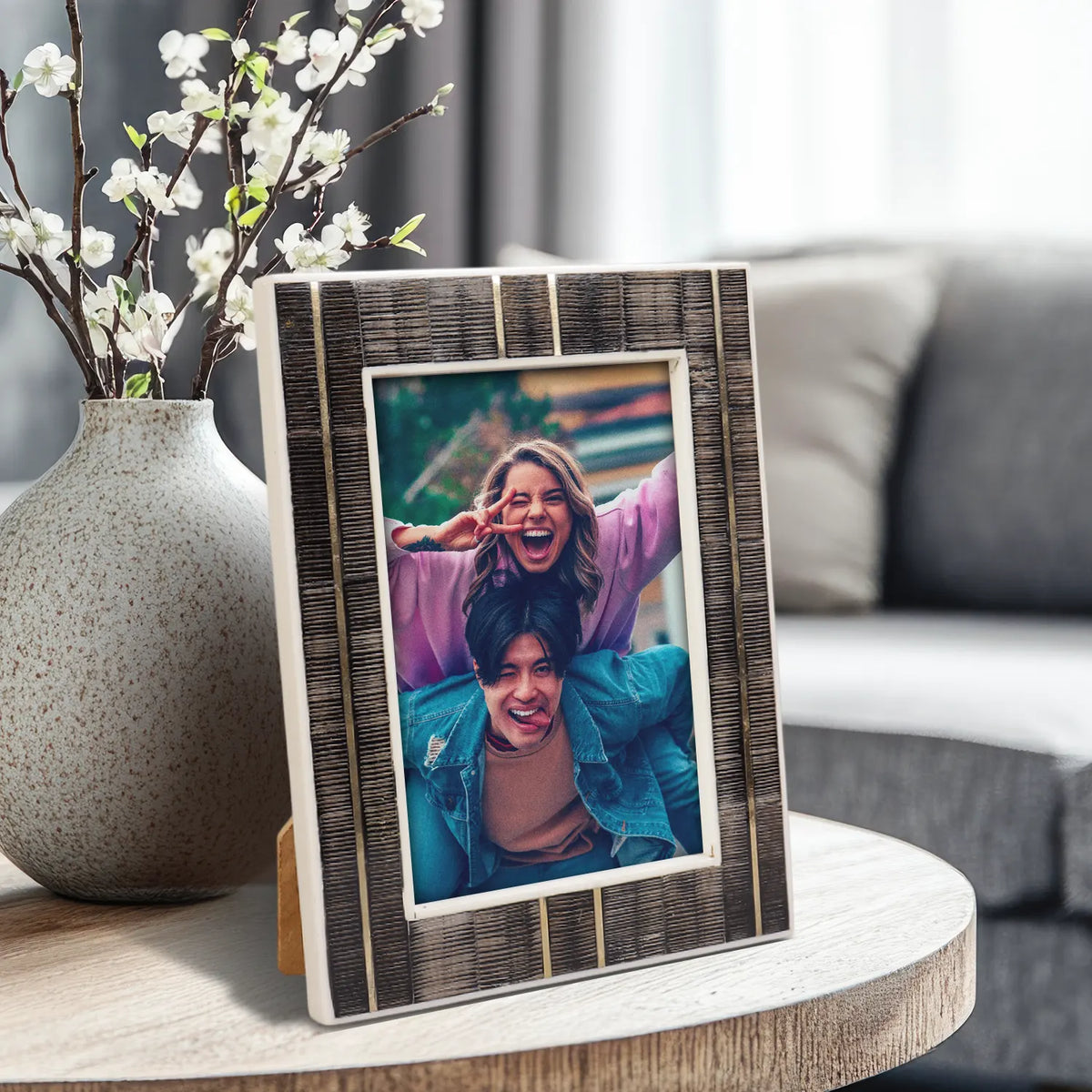 Shagrin Brown Horn, Brass & Resin Picture Frame | 4x6 & 5x7