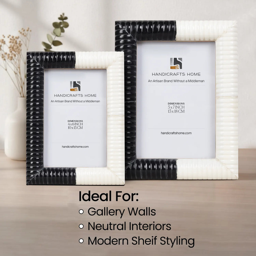 Black & White Carved Ridge Resin Picture Frame | 4x6 & 5x7