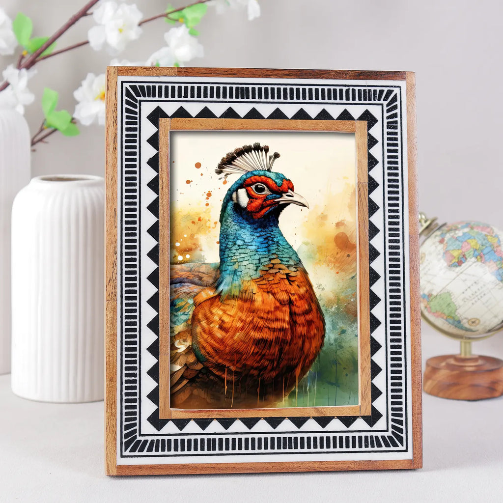 Black & White Geometric Resin Inlay Picture Frame | 4x6 & 5x7