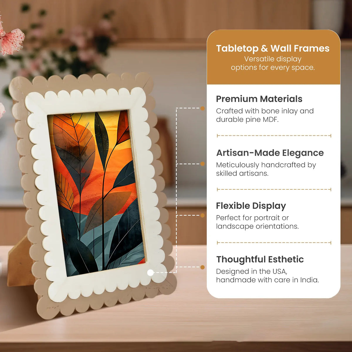 Petal Scallop White & Brown Inlay Picture Frame | 4x6 & 5x7