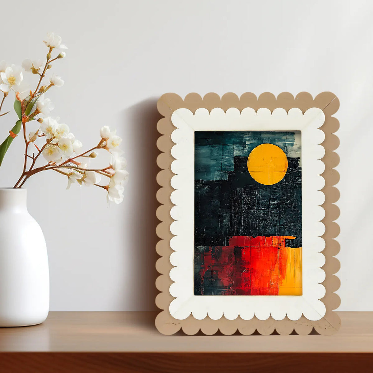 Petal Scallop White & Brown Inlay Picture Frame | 4x6 & 5x7
