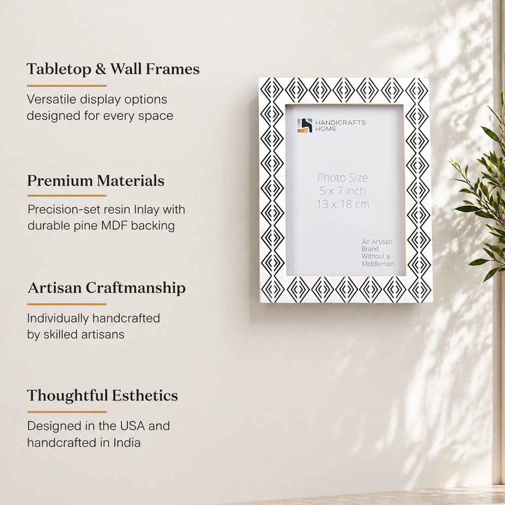 Black & White Diamond Arts Resin Inlay Picture Frame | 4x6 & 5x7