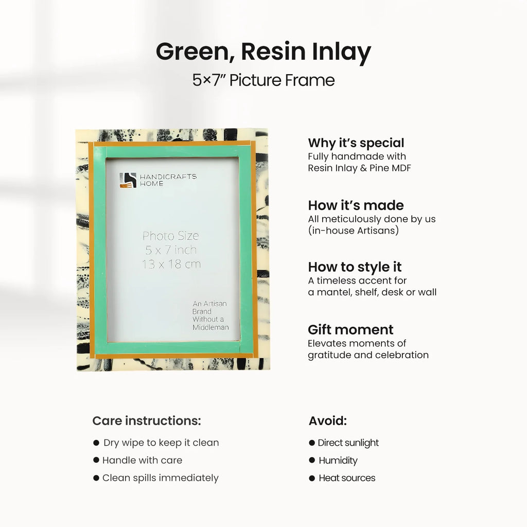 Abstract Ink Green Resin Inlay Picture Frame | 4x6 & 5x7