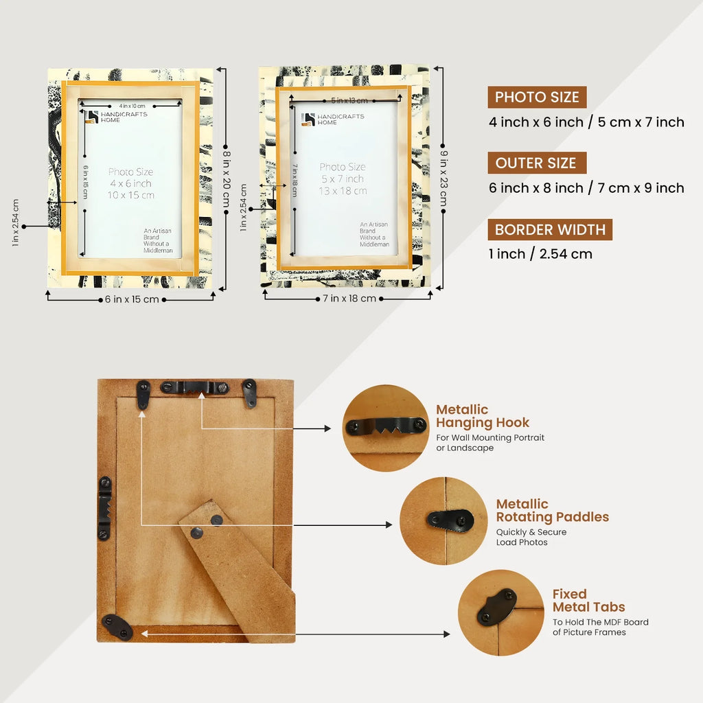 Abstract Ink Ivory Resin Inlay Picture Frame | 4x6 & 5x7