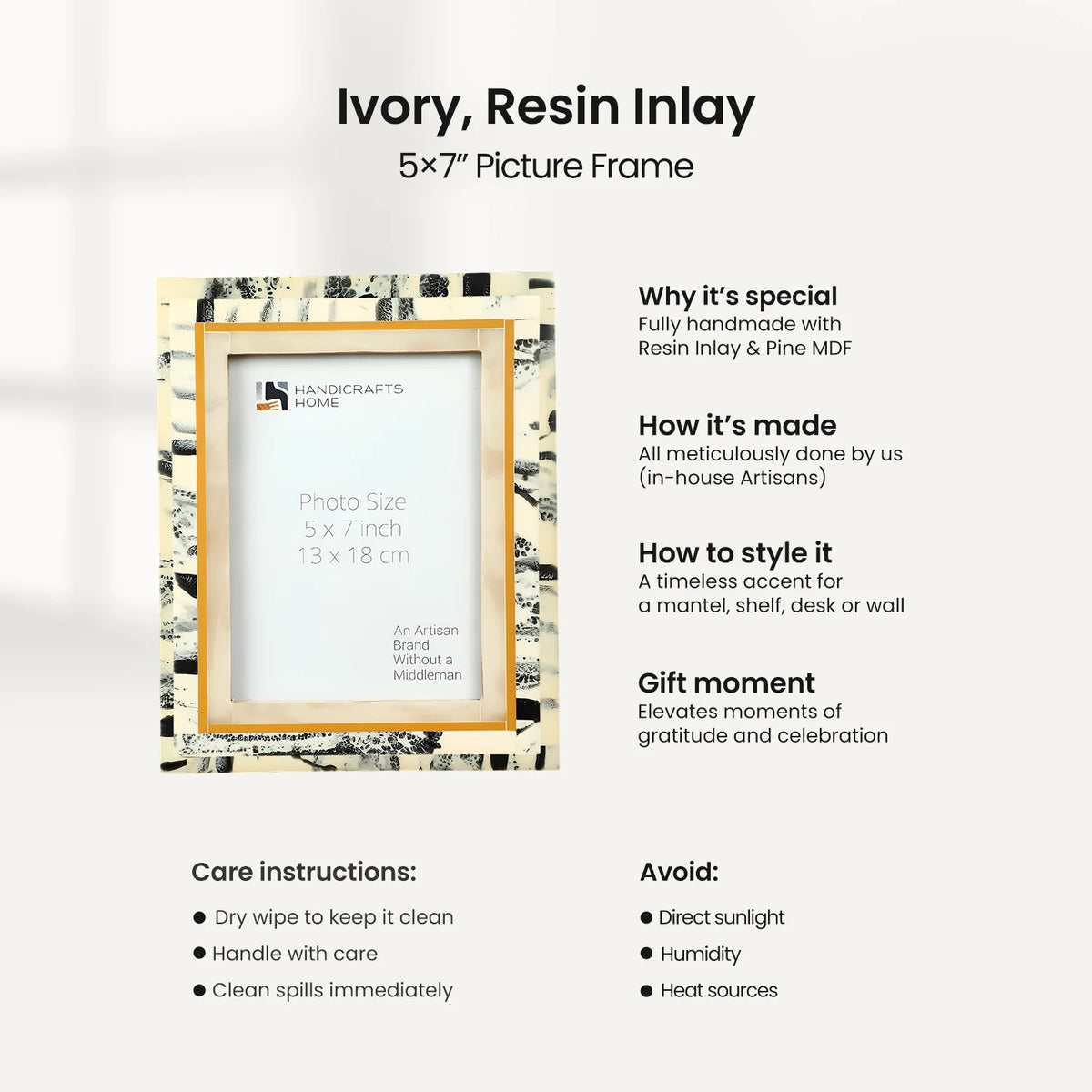Abstract Ink Ivory Resin Inlay Picture Frame | 4x6 & 5x7