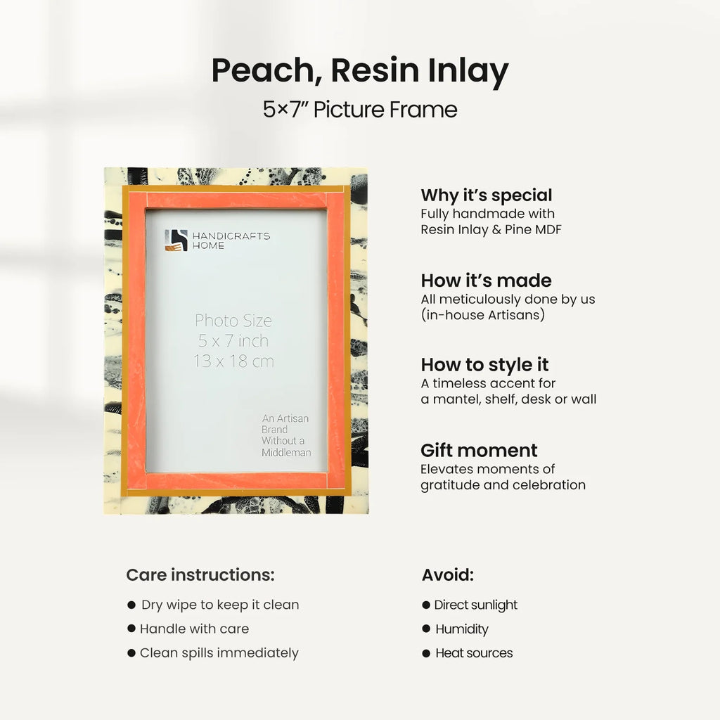 Abstract Ink Peach Resin Inlay Picture Frame | 4x6 & 5x7