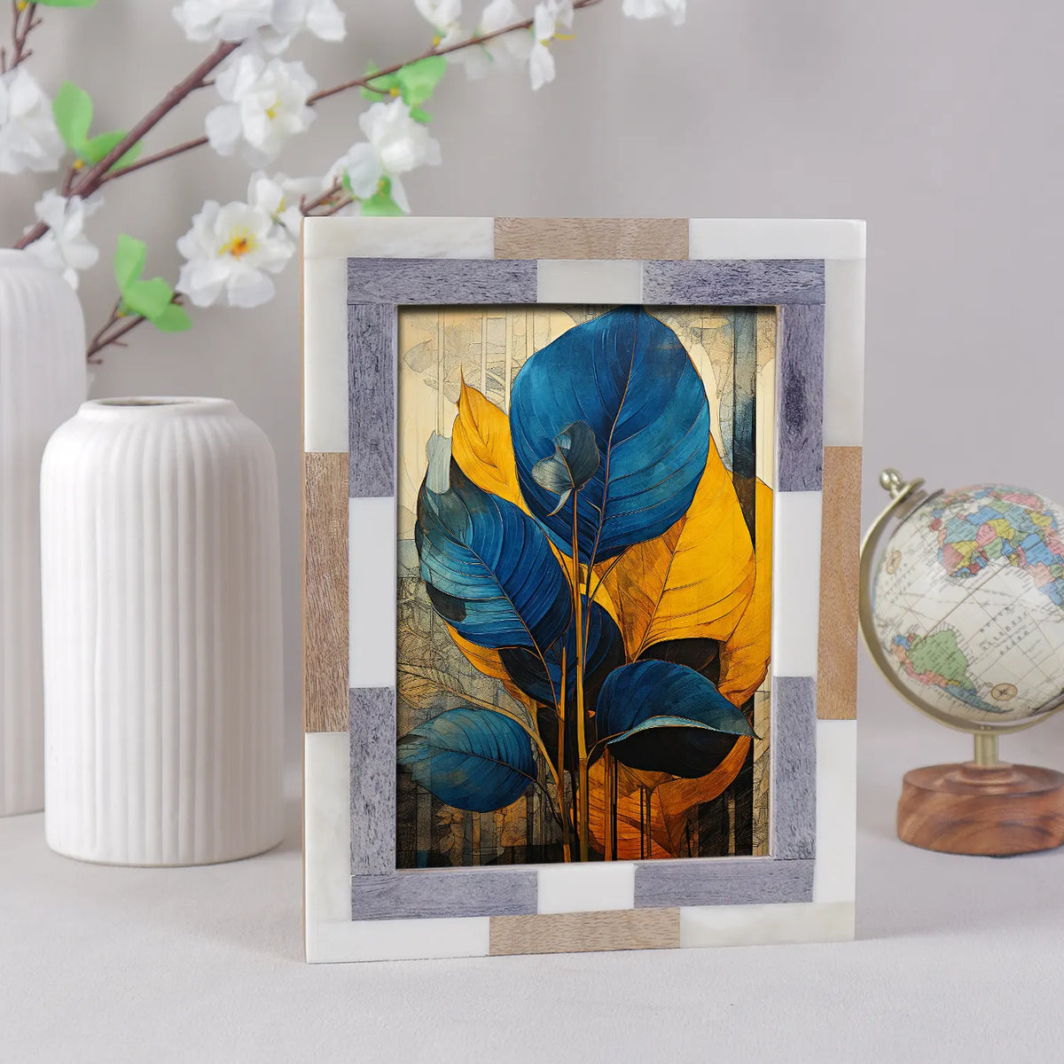 Woodstrip Tile Wood & Bone Inlay Picture Frame | 4x6 & 5x7