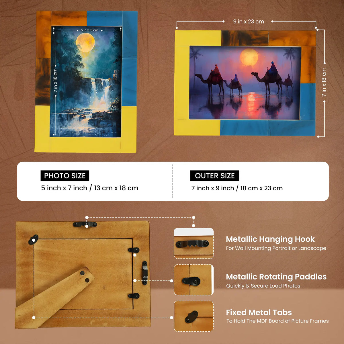 Mondrian Walnut Resin Inlay Picture Frames | Pack of 2 | 3 Sizes