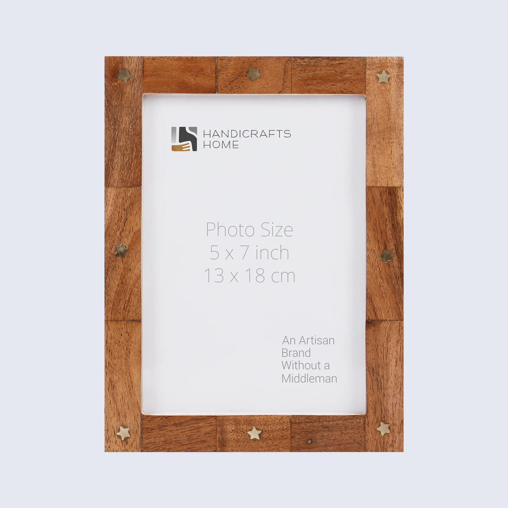 Brown wood and brass star picture frame