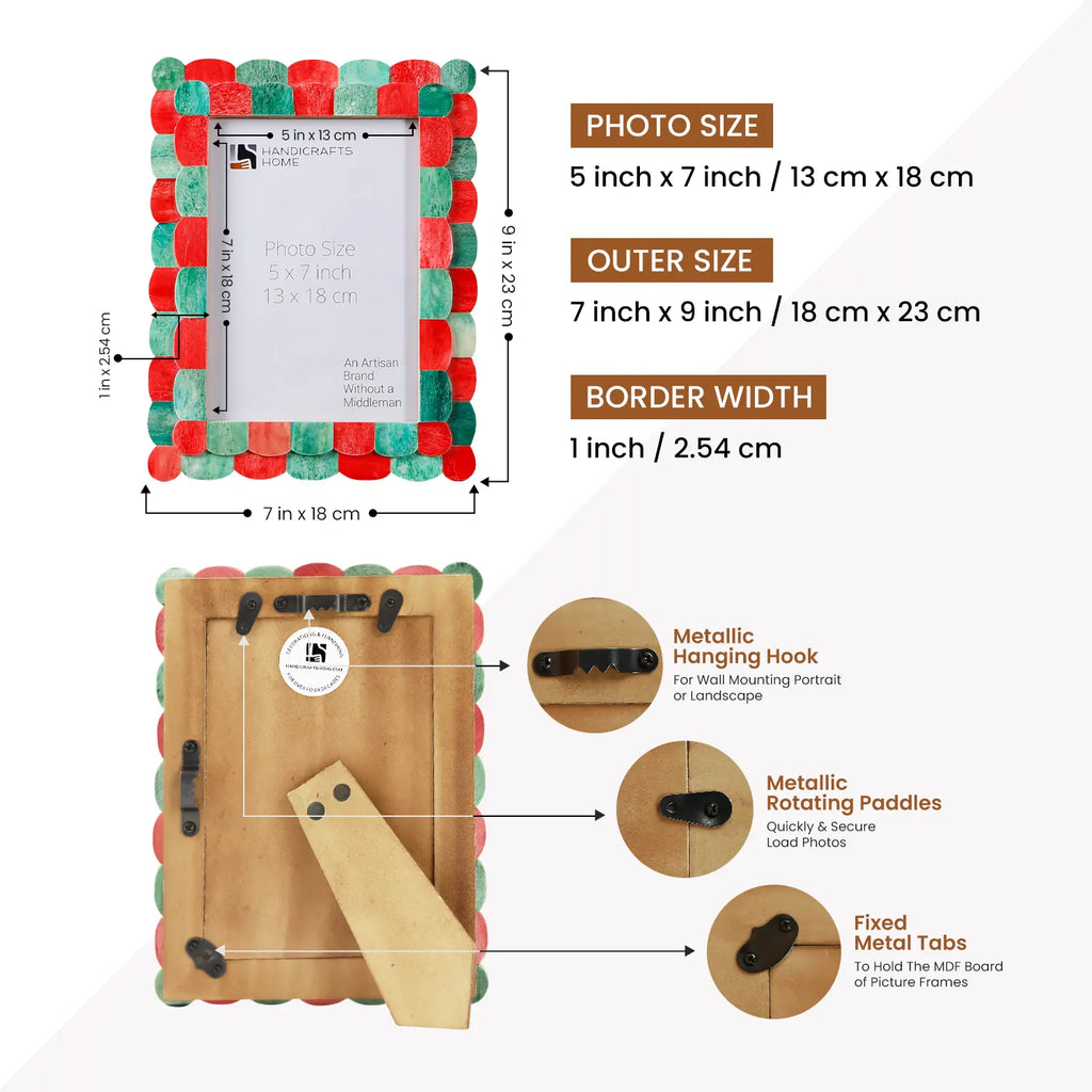 Scalloped Bone Inlay Picture Frame – Green & Red | 3 Sizes
