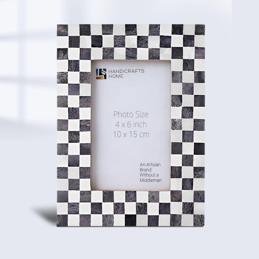 Checkered Grey & White Bone Inlay Picture Frame | 4x6 & 5x7