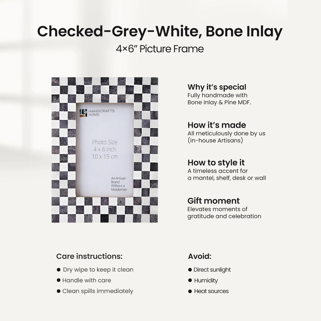 Checkered Grey & White Bone Inlay Picture Frame | 4x6 & 5x7