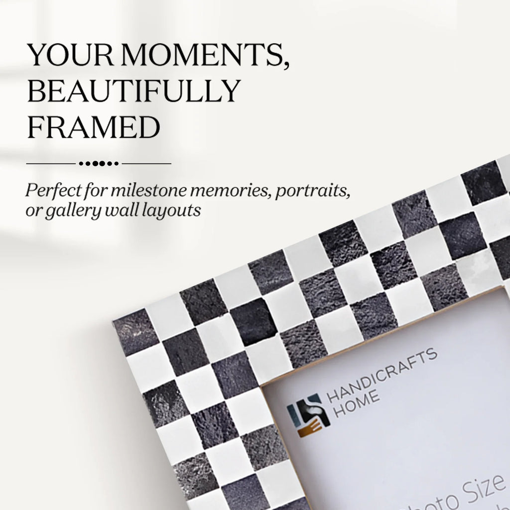 Checkered Grey & White Bone Inlay Picture Frame | 4x6 & 5x7
