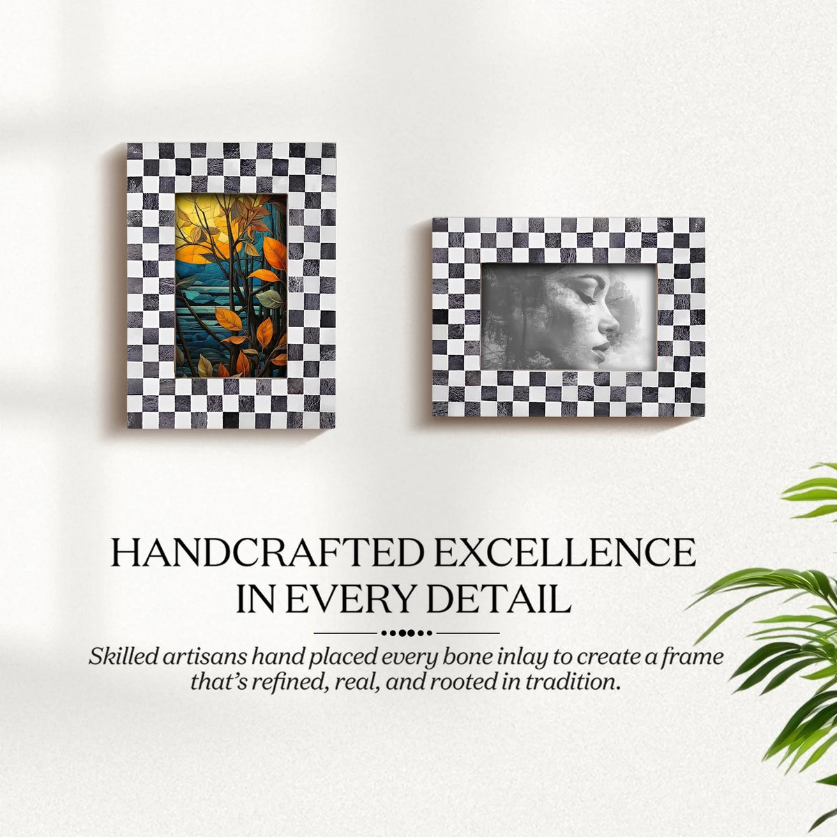 Checkered Grey & White Bone Inlay Picture Frame | 4x6 & 5x7