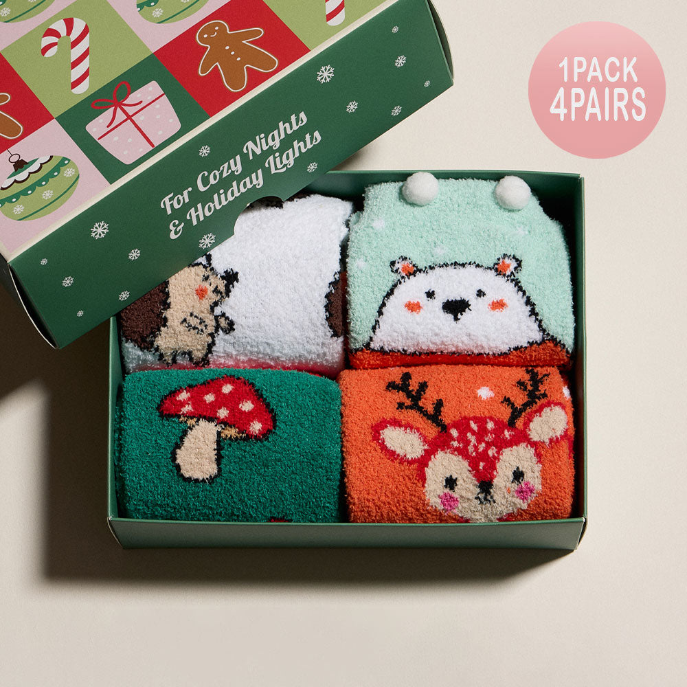 Christmas Animal Socks Gift Set, 4 Pairs