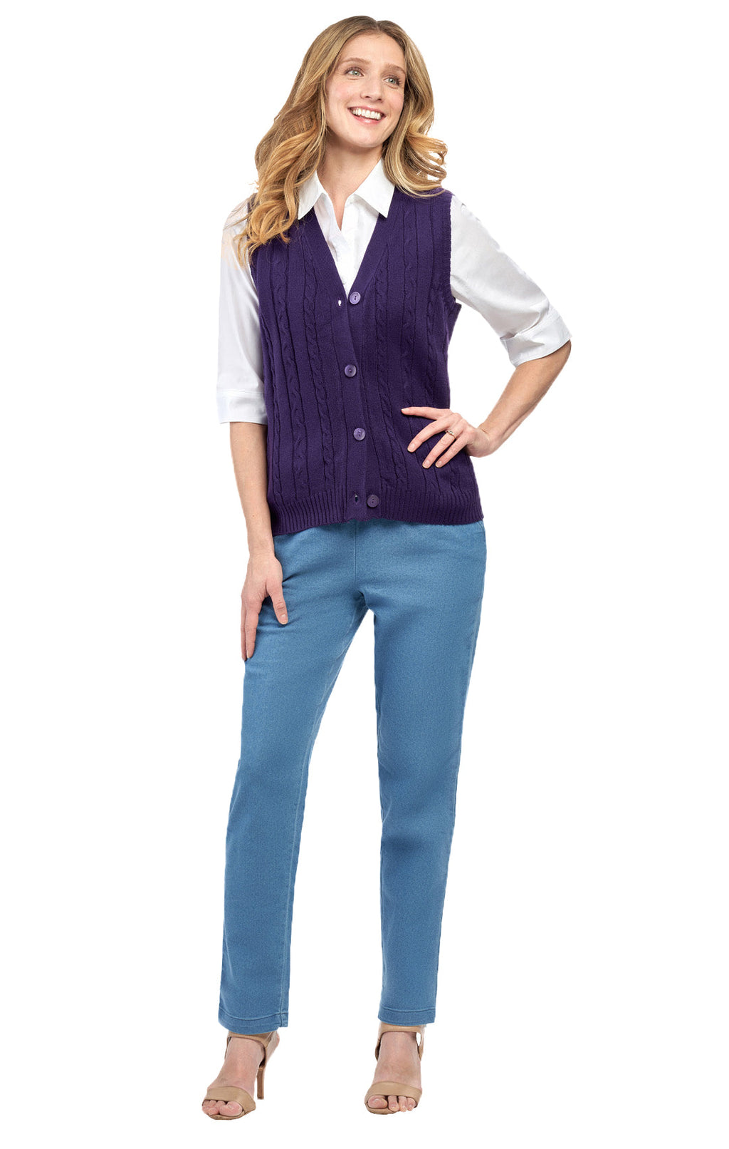 Women's Cable Knit Button-Front Sweater Vest