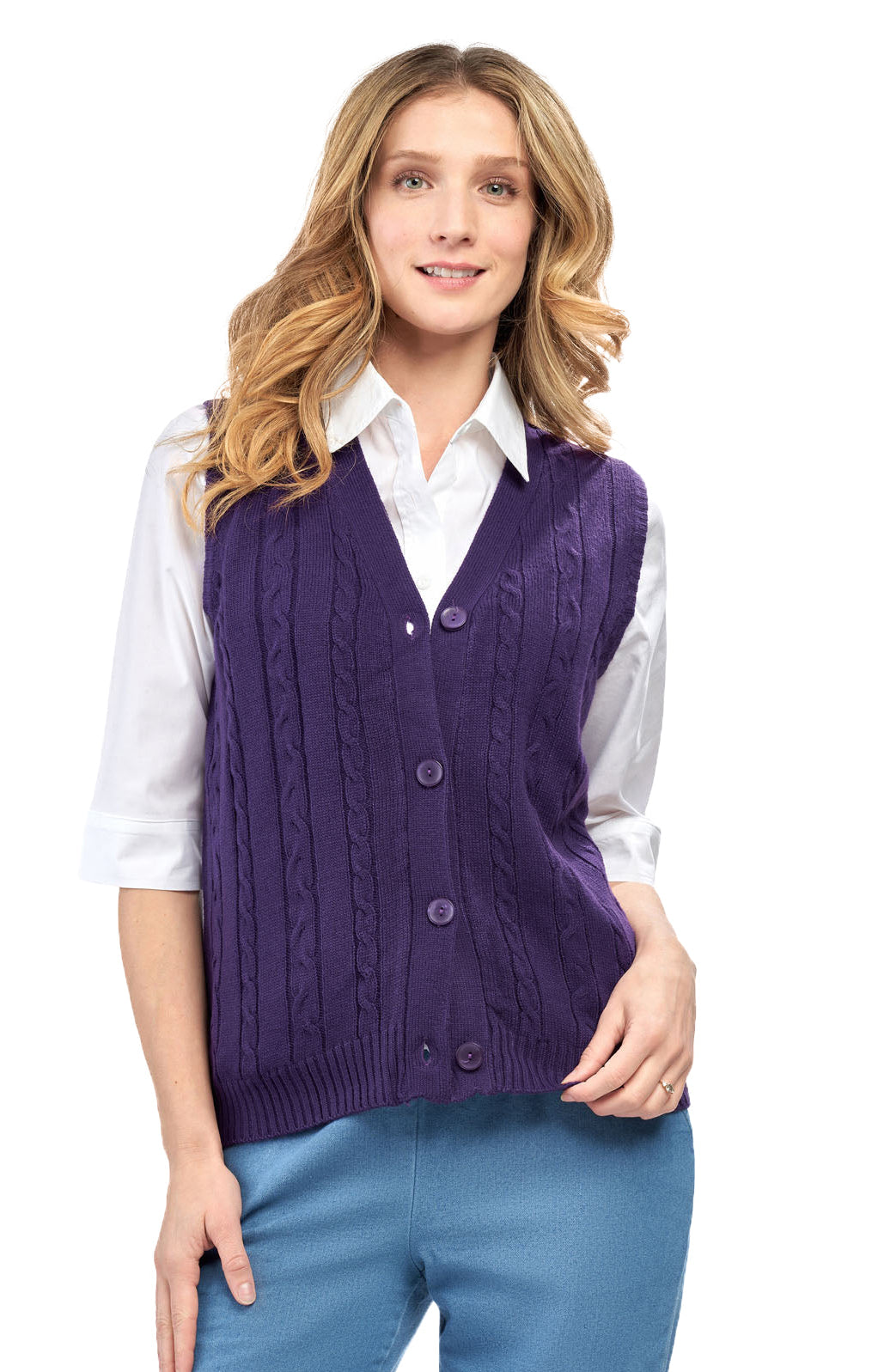 Women's Cable Knit Button-Front Sweater Vest
