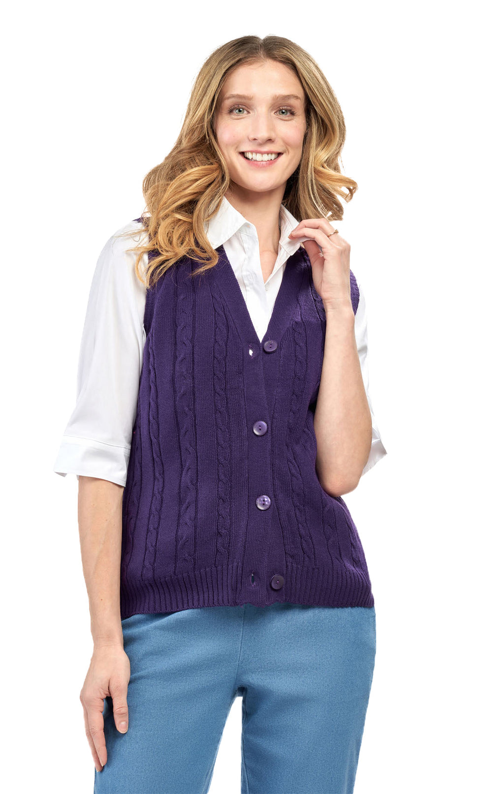 Women's Cable Knit Button-Front Sweater Vest