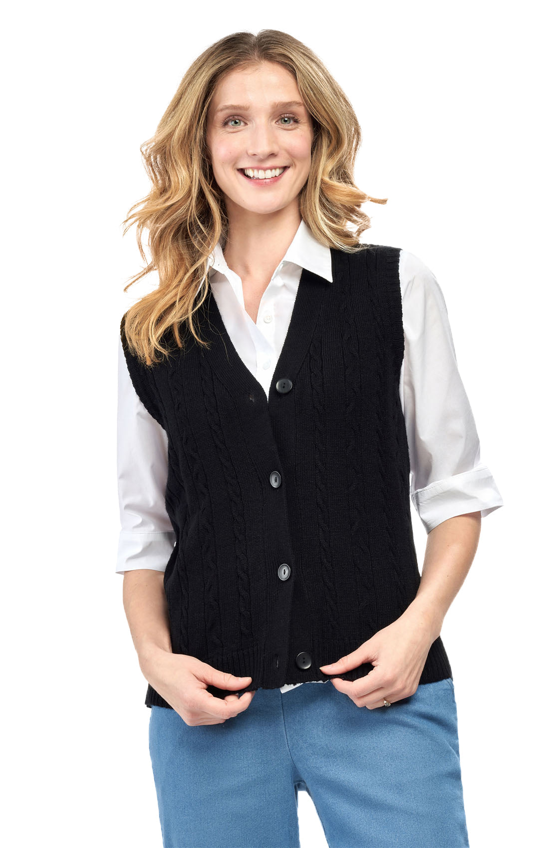 Women's Cable Knit Button-Front Sweater Vest