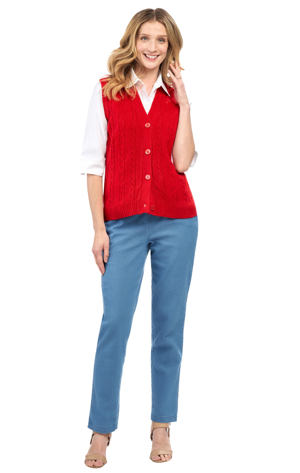Women's Cable Knit Button-Front Sweater Vest
