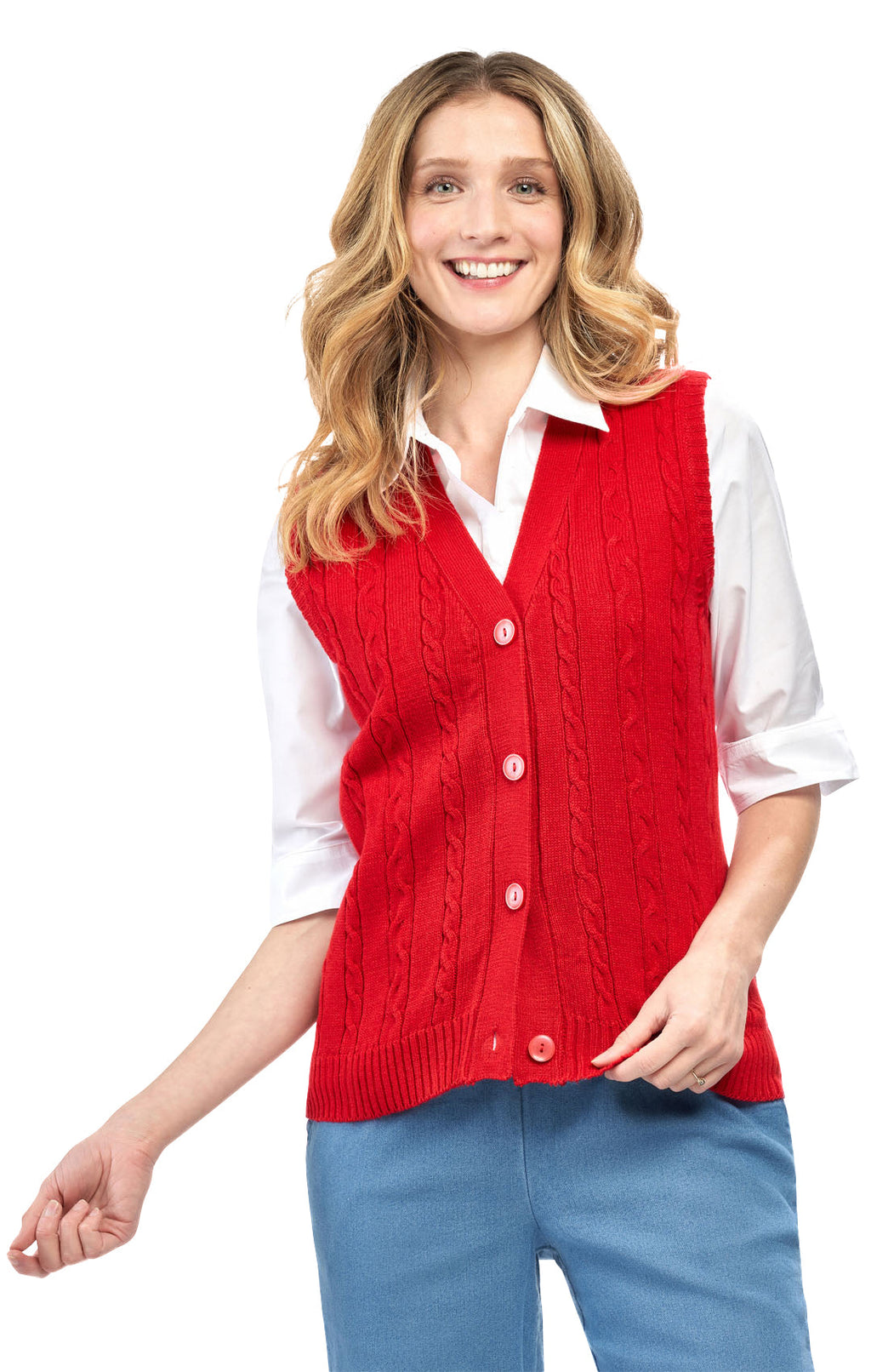 Women's Cable Knit Button-Front Sweater Vest