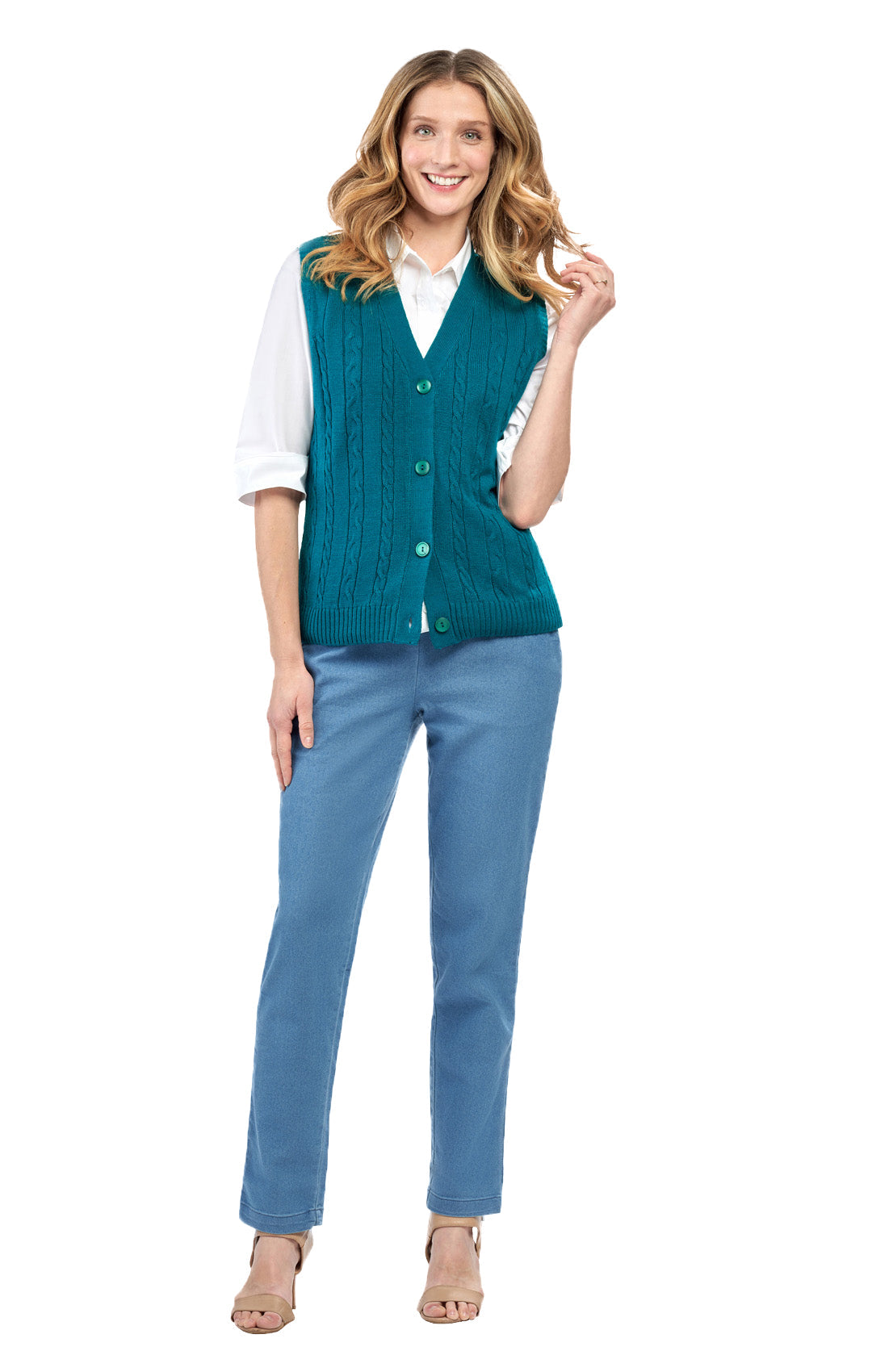 Women's Cable Knit Button-Front Sweater Vest