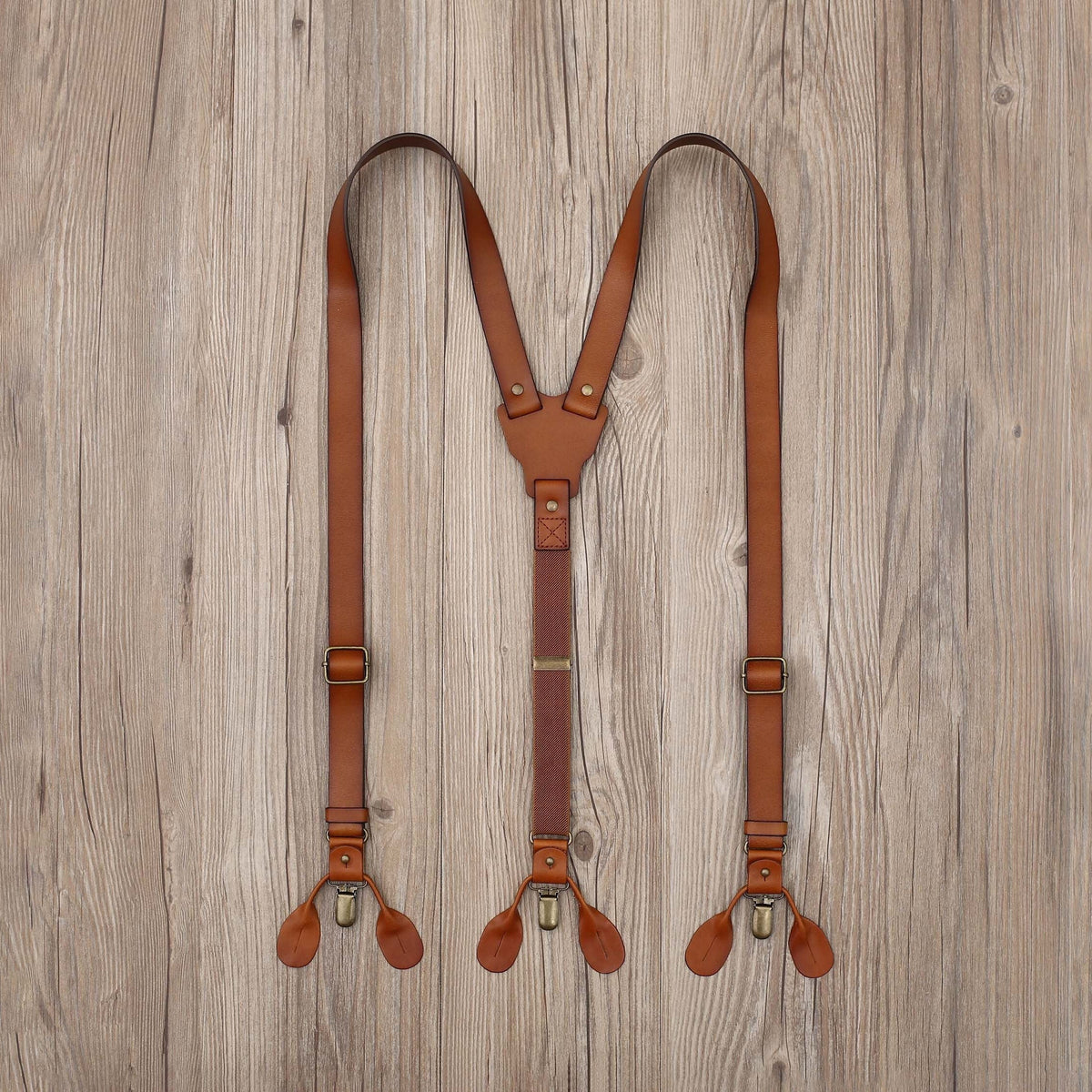 Personalized Brown Leather Suspenders