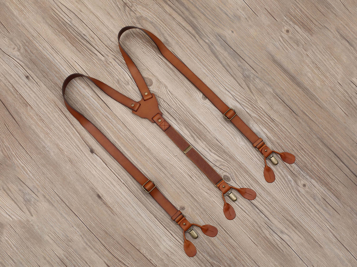 Personalized Brown Leather Suspenders