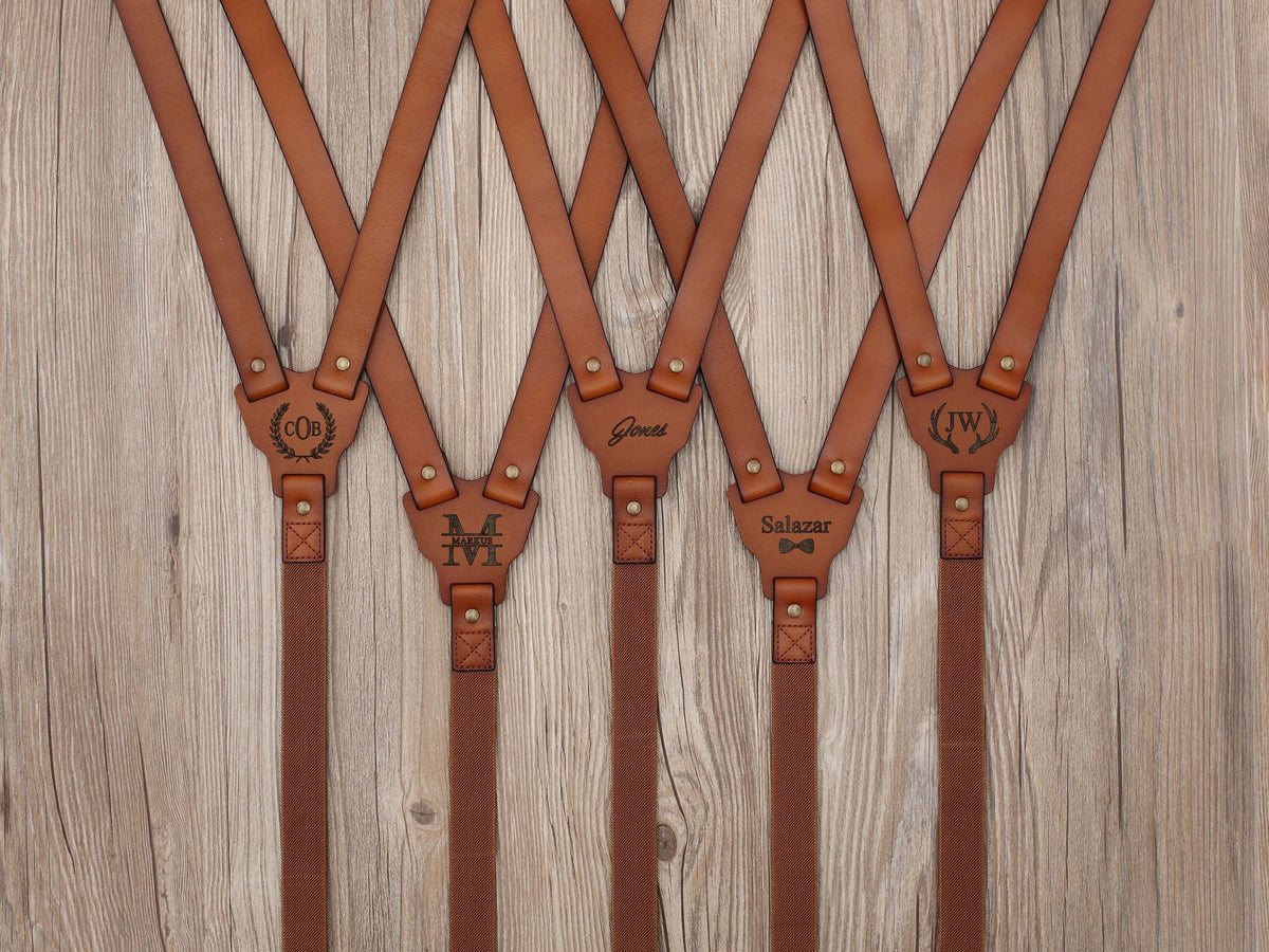 Personalized Brown Leather Suspenders