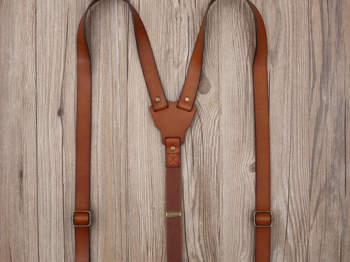 Personalized Brown Leather Suspenders
